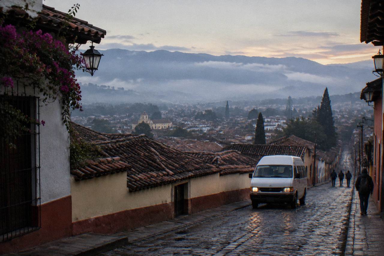 Mountain highway winding down from the highlands toward the Grijalva River valley in Chiapas